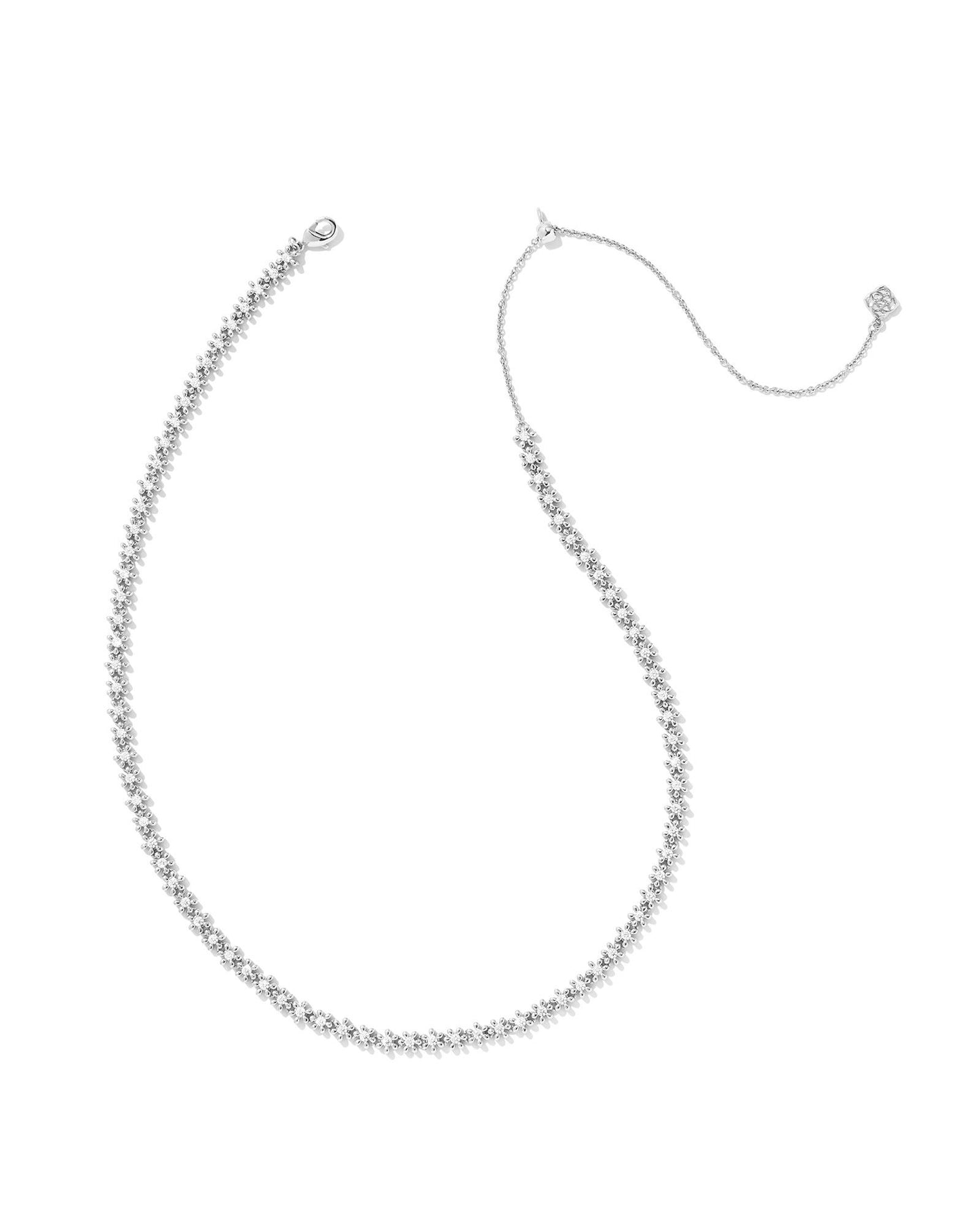 KENDRA SCOTT NYDIA STRAND NECKLACE SILVER WHITE CRYSTAL