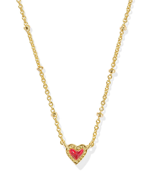 KENDRA SCOTT MINI ARI HEART SATELLITE SHORT PENDANT NECKLACE GOLD RED KYOCERA OPAL