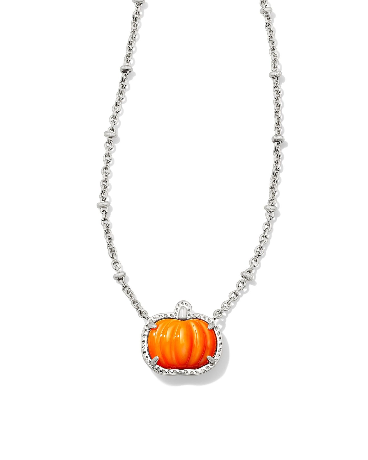 KENDRA SCOTT PUMPKIN SHORT PENDANT NECKLACE SILVER ORANGE MOTHER OF PEARL