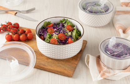 CREAM CERAMIC NESTING BOWLS WITH LIDS