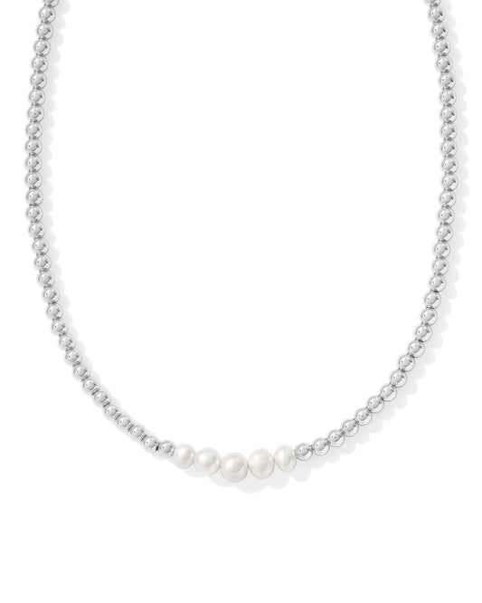 KENDRA SCOTT EVE BEADED STRAND NECKLACE SILVER WHITE PEARL