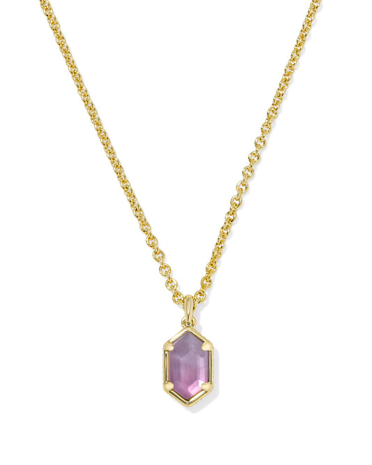 HALLIE SHORT PENDANT NECKLACE GOLD PURPLE WATERCOLOR ILLUSION