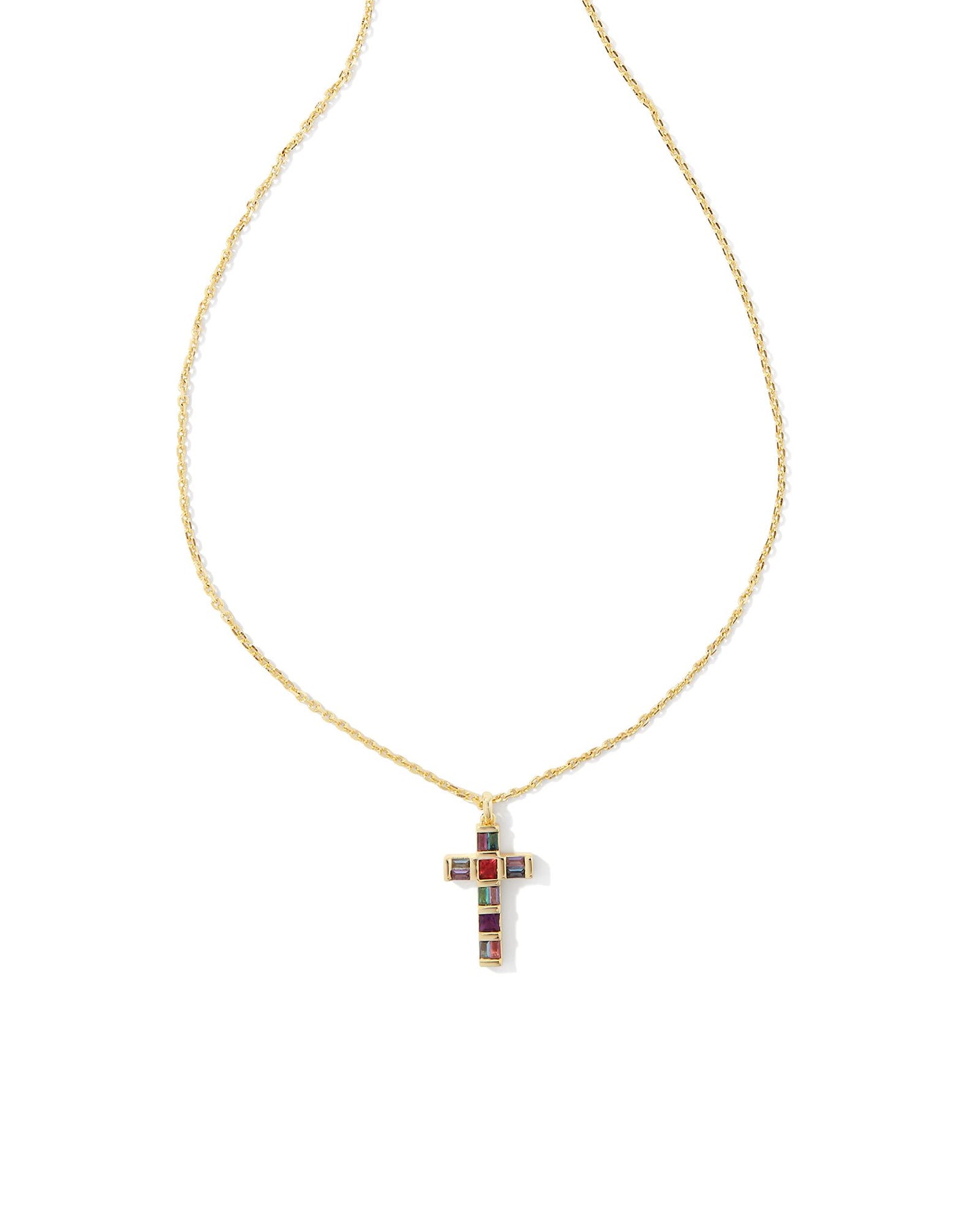 KENDRA SCOTT GRACIE CROSS SHORT PENDANT NECKLACE GOLD MULTI MIX