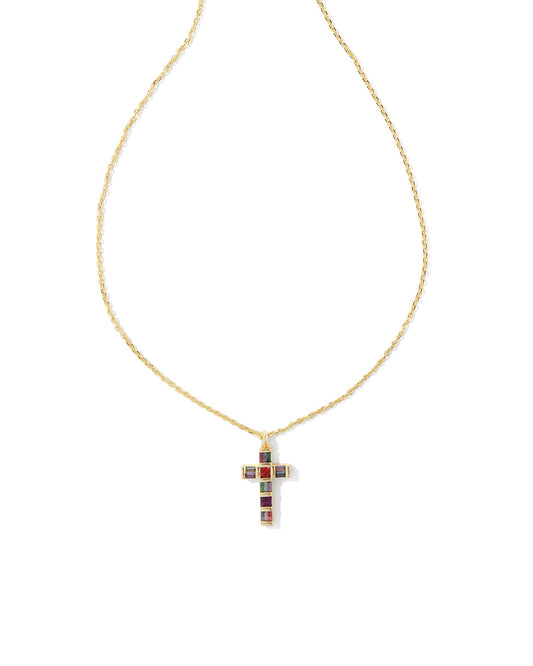 KENDRA SCOTT GRACIE CROSS SHORT PENDANT NECKLACE GOLD MULTI MIX