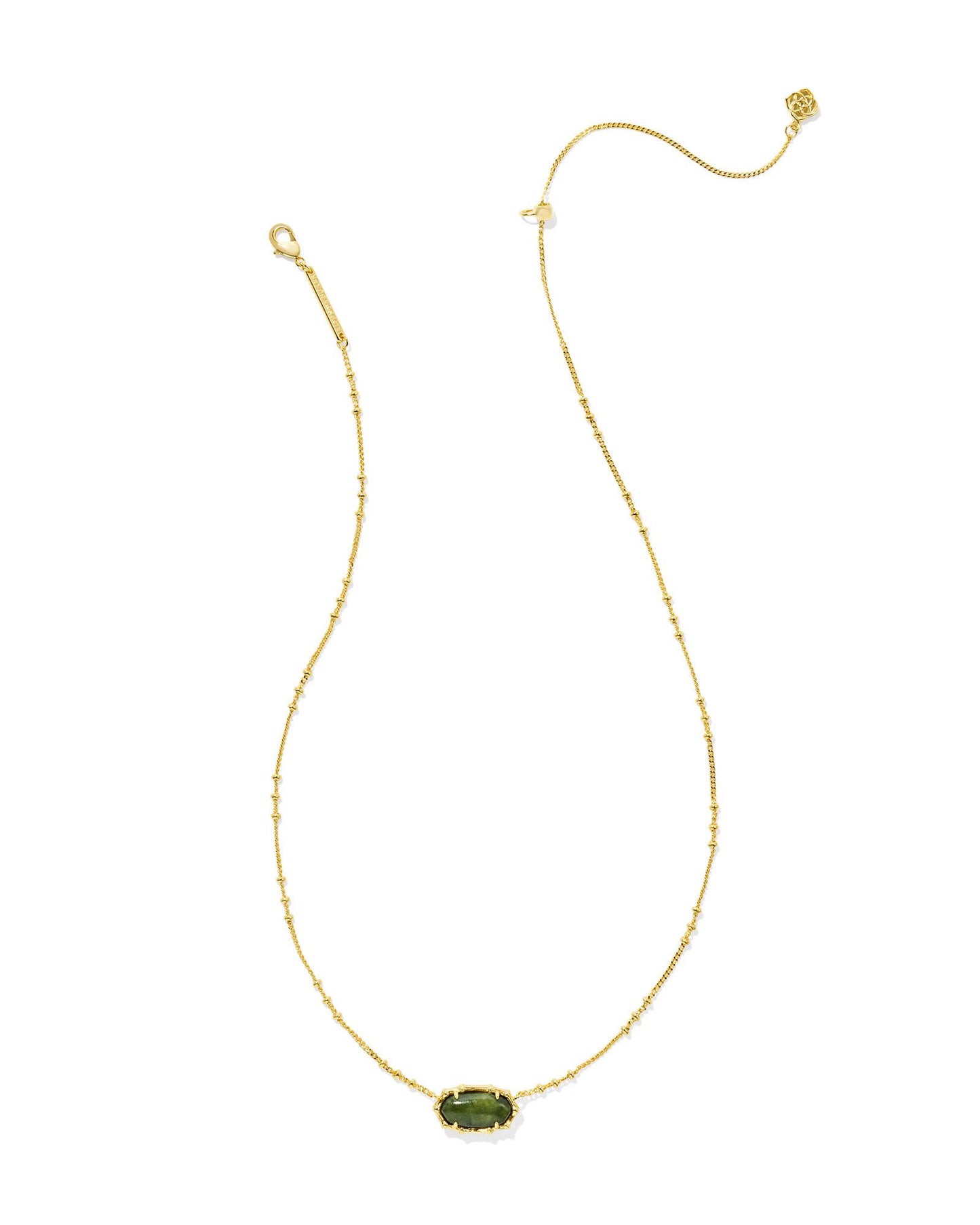 KENDRA SCOTT ELISA BAMBOO FRAME SHORT PENDANT NECKLACE GOLD SAGE SERPENTINE