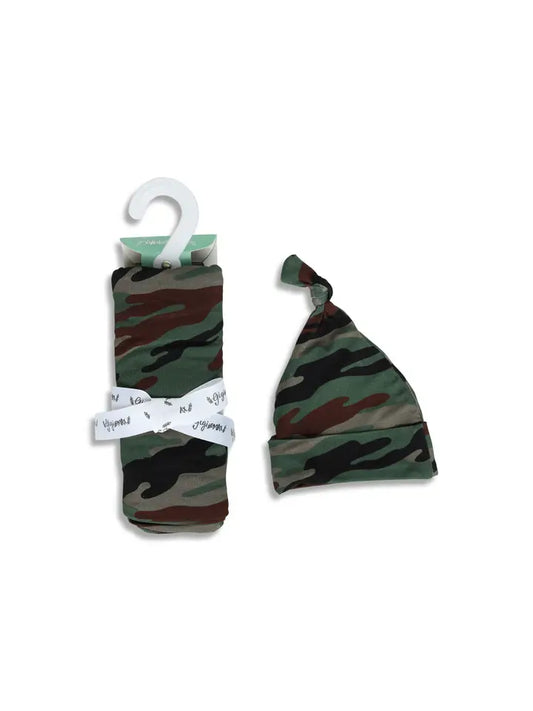 Gigi and Max Bamboo Swaddle Blanket Nursery Camo-Swaddle and Knot Hat