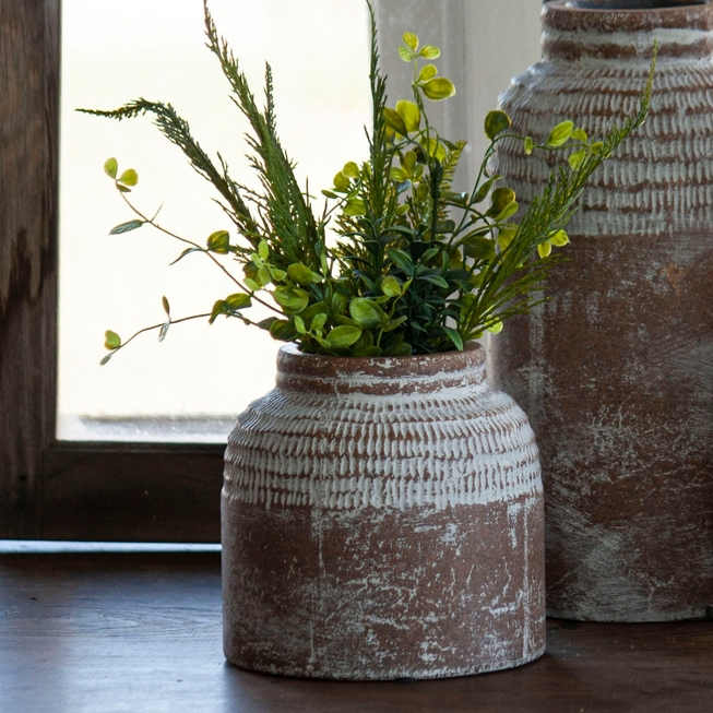 Whitewashed Small Antique Glazed Terracotta Planter Pot