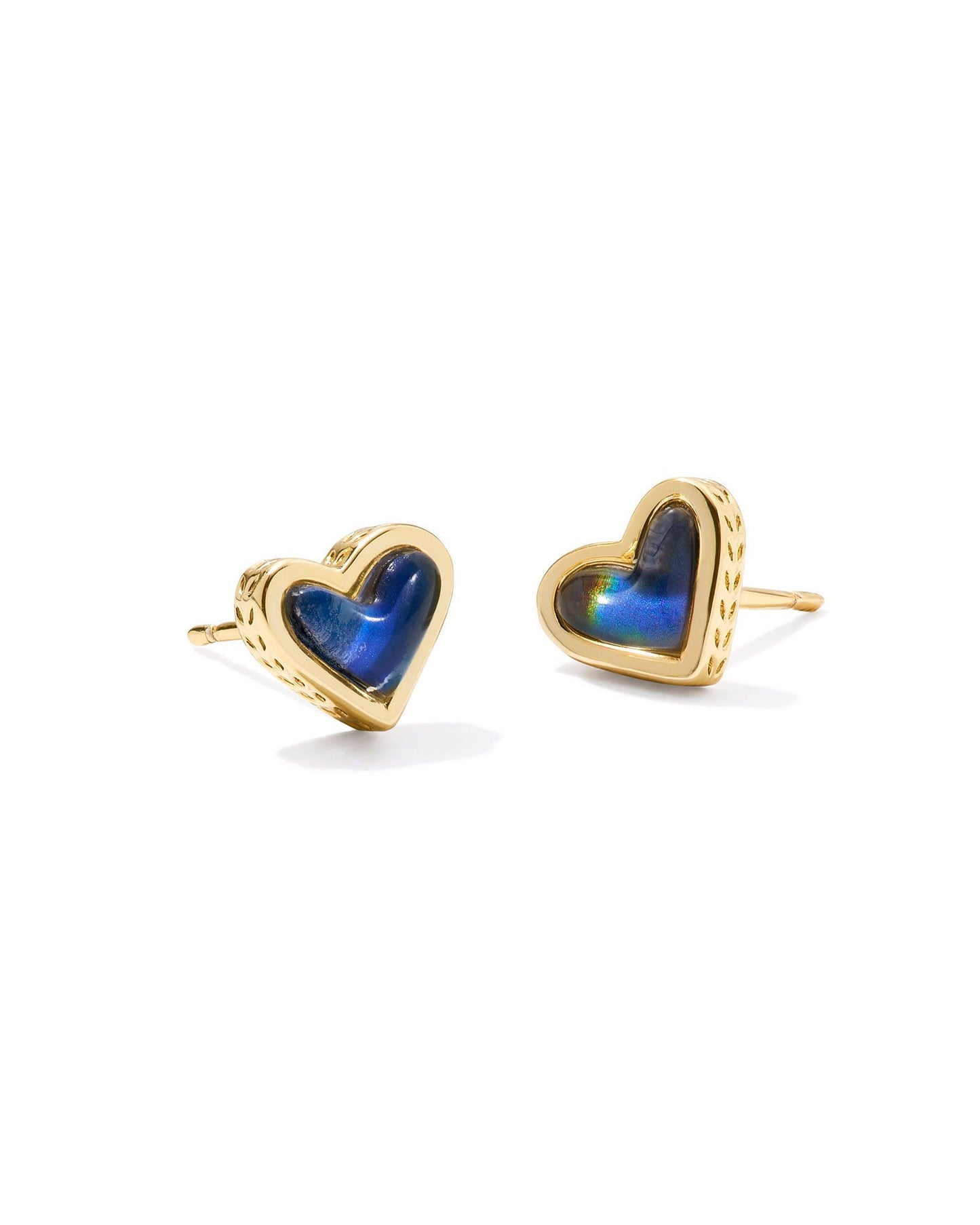 KENDRA SCOTT FRAMED ARI HEART STUD EARRINGS GOLD MOOD STONE