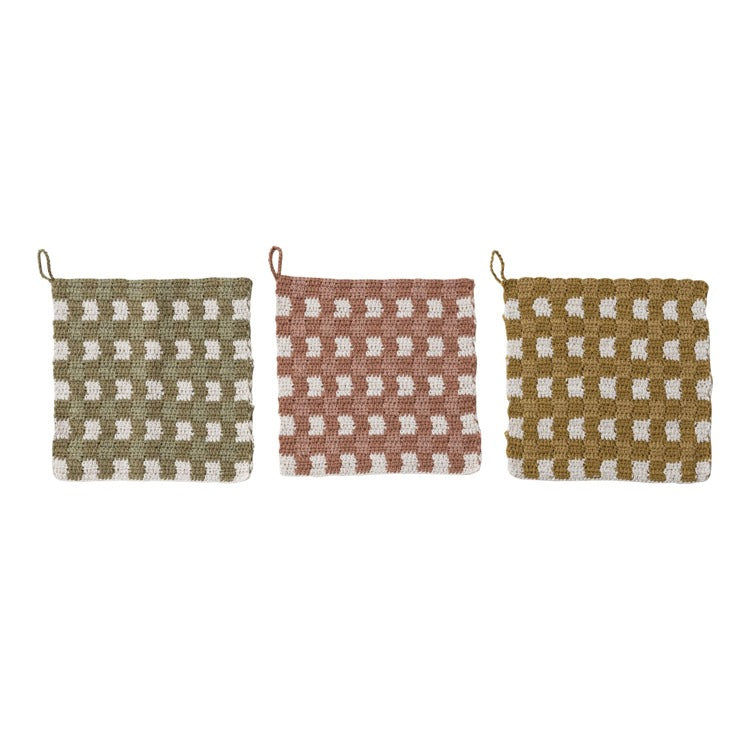 8" Square Cotton Crocheted Pot Holder w