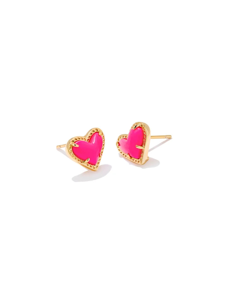 KENDRA SCOTT ARI HEART STUD GOLD NEON PINK