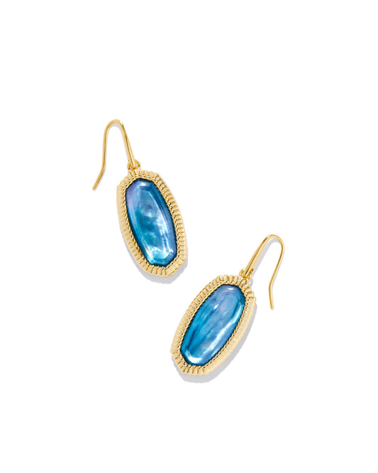 KENDRA SCOTT FRAMED DROP EARRINGS GOLD INDIGO WATERCOLOR ILLUSION