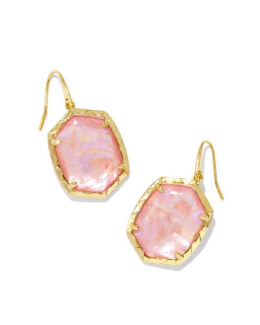 KENDRA SCOTT DAPHNE GOLD DROP EARRINGS PINK IRIDESCENT ABALONE