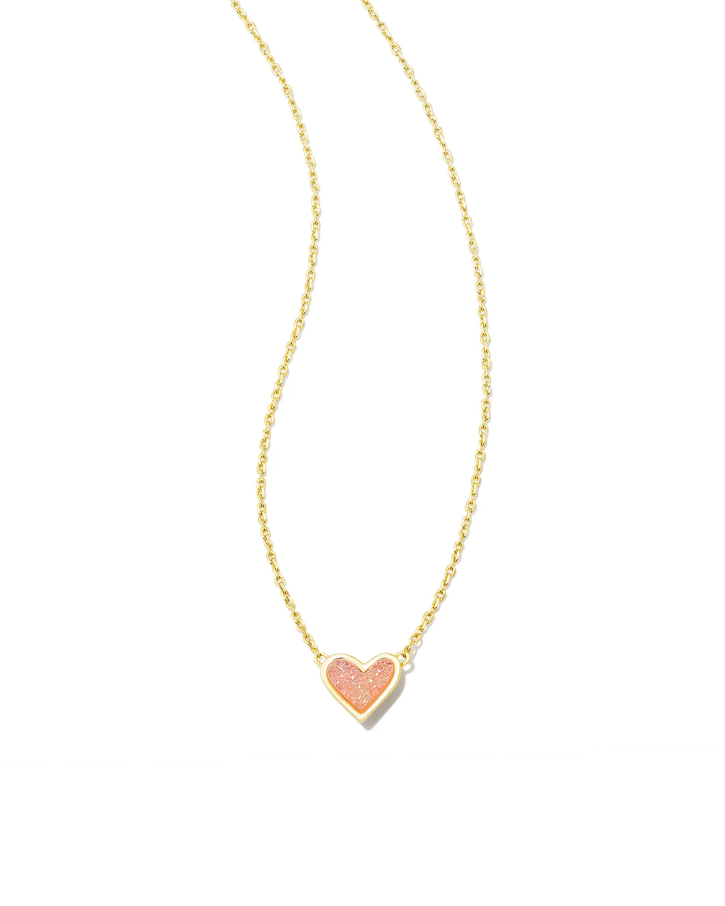 KENDRA SCOTT NECKLACE FRAMED ARI HEART PENDANT GOLD LIGHT PINK DRUSY