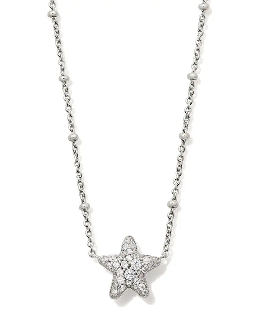 KENDRA SCOTT JAE STAR WHITE CRYSTAL SILVER NECKLACE