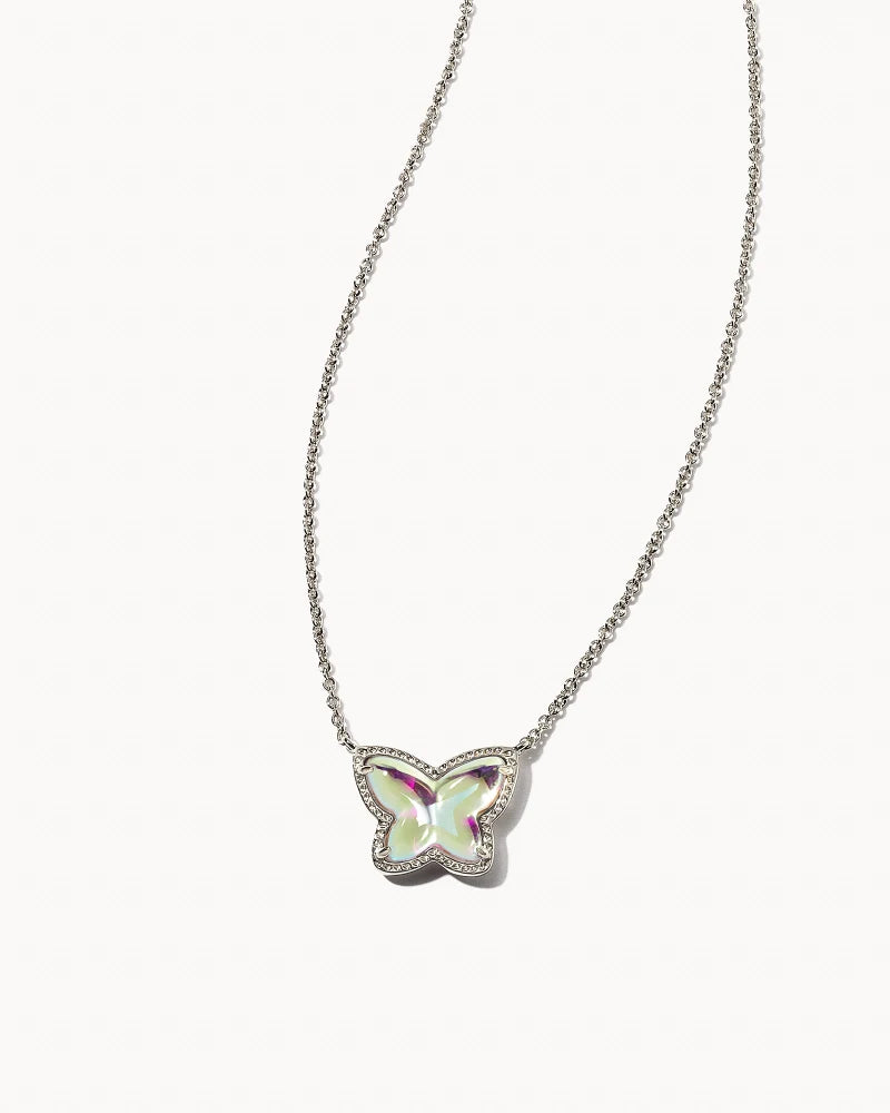 KENDRA SCOTT LILLIA DICHORIC GLASS BUTTERFLY SILVER NECKLACE