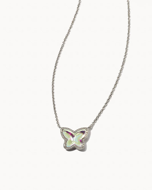 KENDRA SCOTT LILLIA DICHORIC GLASS BUTTERFLY SILVER NECKLACE