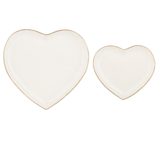 Ivory Heart Tray with Gold Edge Set of 2