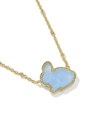 BUNNY SHORT PENDANT NECKLACE GOLD MATTE LIGHT BLUE DICHROIC GLASS
