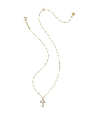 CROSS PENDANT NECKLACE GOLD MATTE BLUSH PINK DICHROIC GLASS