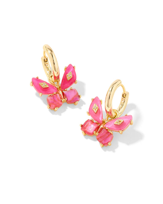 BIANCA BUTTERFLY HUGGIE EARRINGS GOLD PINK MIX