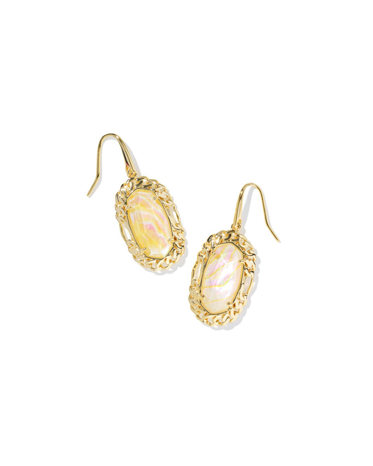 DANI FIGARO FRAME DROP EARRINGS GOLD IRIDESCENT ABALONE