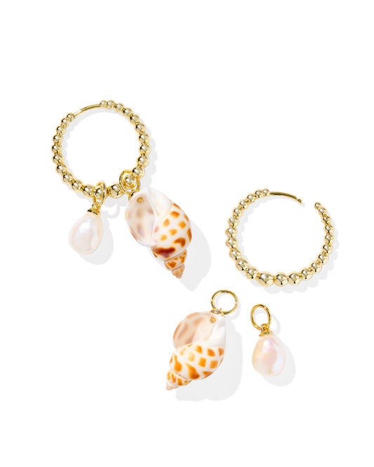 OLEANA HUGGIE EARRINGS GOLD SPOTTED SHELL