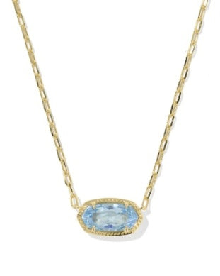 ELISA LUXE SHORT PENDANT NECKLACE GOLD LIGHT BLUE CZ