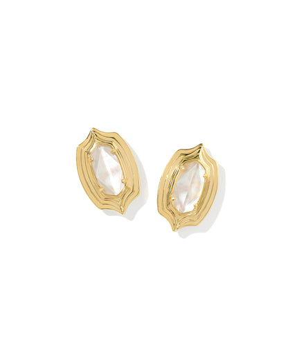 KENDRA SCOTT ELLIE STEPPED FRAME STUD EARRINGS GOLD IVORY MOTHER OF PEARL