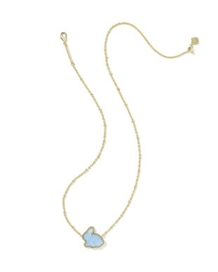 BUNNY SHORT PENDANT NECKLACE GOLD MATTE LIGHT BLUE DICHROIC GLASS