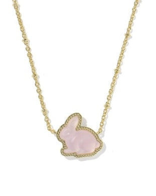 BUNNY SHORT PENDANT NECKLACE GOLD MATTE BLUSH PINK DICHROIC GLASS
