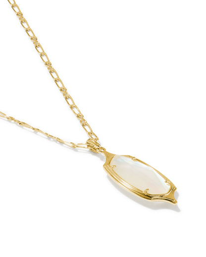 KENDRA SCOTT DANI STEPPED FRAME LONG PENDANT NECKLACE GOLD IVORY MOTHER OF PEARL