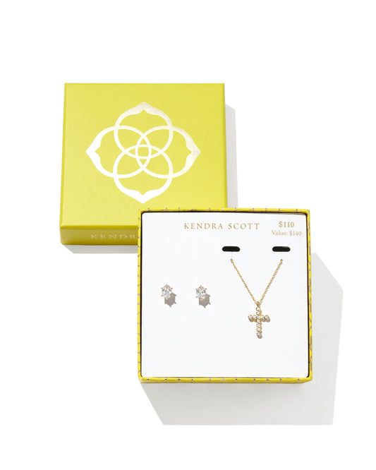 KENDRA SCOTT CROSS CRYSTAL AND CAILIN CRYSTAL GIFT SET GOLD WHITE