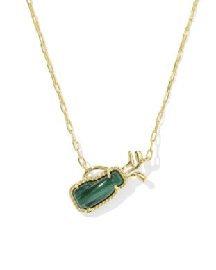 GOLF SHORT PENDANT NECKLACE GOLD GREEN MALACHITE