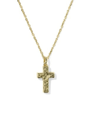 CROSS PENDANT NECKLACE GOLD MATTE LIGHT BLUE DICHROIC GLASS
