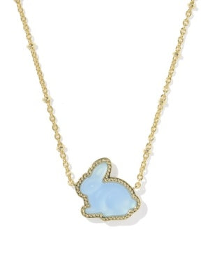 BUNNY SHORT PENDANT NECKLACE GOLD MATTE LIGHT BLUE DICHROIC GLASS