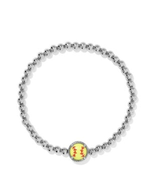 SOFTBALL STRETCH BRACELET SILVER CHARTREUSE MAGNESITE