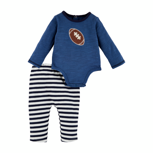 MUD PIE FOOTBALL BABY BODYSUIT SET