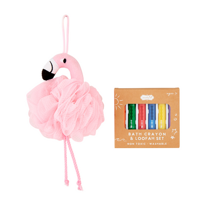 MUDPIE FLAMINGO LOOFAH SET