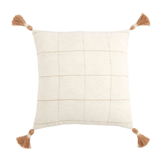 MUDPIE SQUARE WOVEN JUTE TASSLE PILLOW