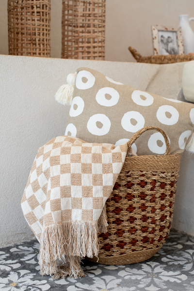 MUDPIE SQUARE CHAMBRAY DOTTED PILLOW