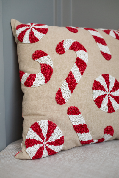 MUD PIE CANDY CANE BEADED PILLOW