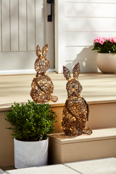 Mud Pie Large Woven Light-Up Bunny Sitter