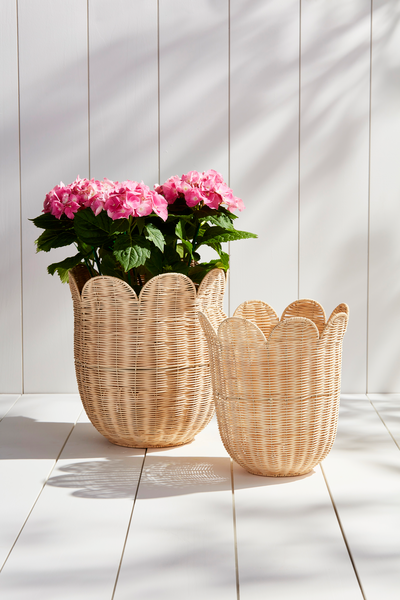 Mud Pie Scallop Rattan Basket Set