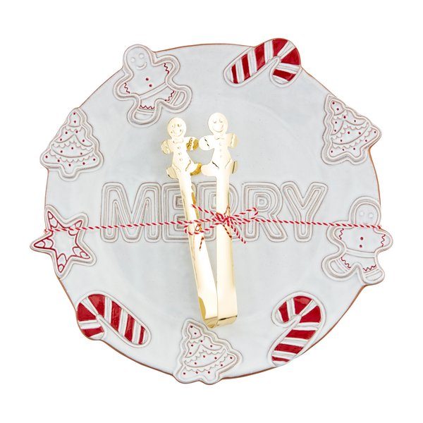 MUD PIE MERRY COOKIE PLATTER & TONG SET