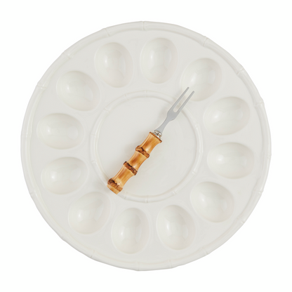 Mud Pie Ceramic Bamboo Deviled Egg Tray Set
