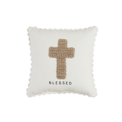 Mud Pie Cross Crochet Mini Pillow