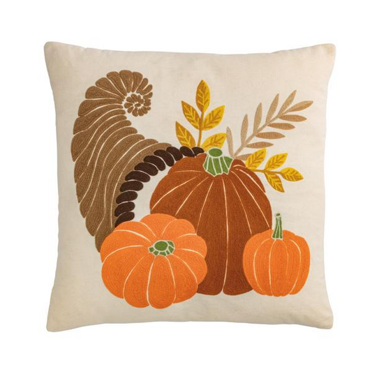 Mud Pie Cornucopia Crewel Pillow