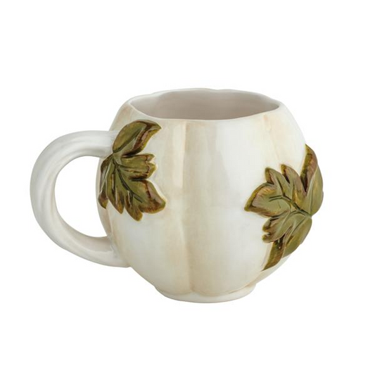 Mud Pie White Leaf Pumpkin Mug