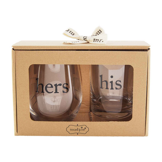 MUD PIE HIS & HER BOXED GLASS SET