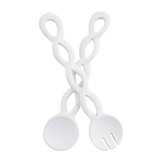 MUDPIE WHITE TWISTED WOOD SERVER SET